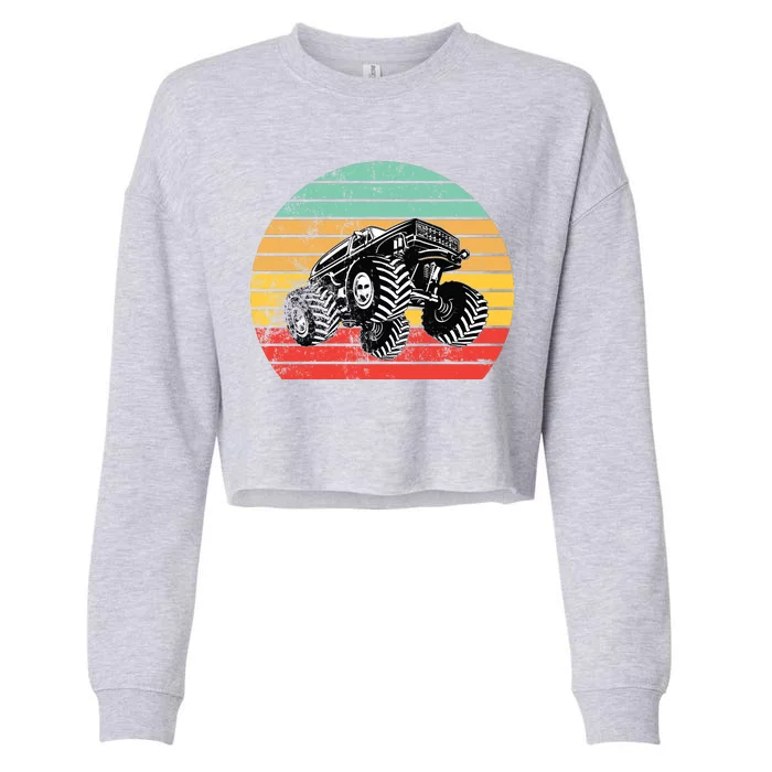 Retro Monster Truck Emblem Cropped Pullover Crew