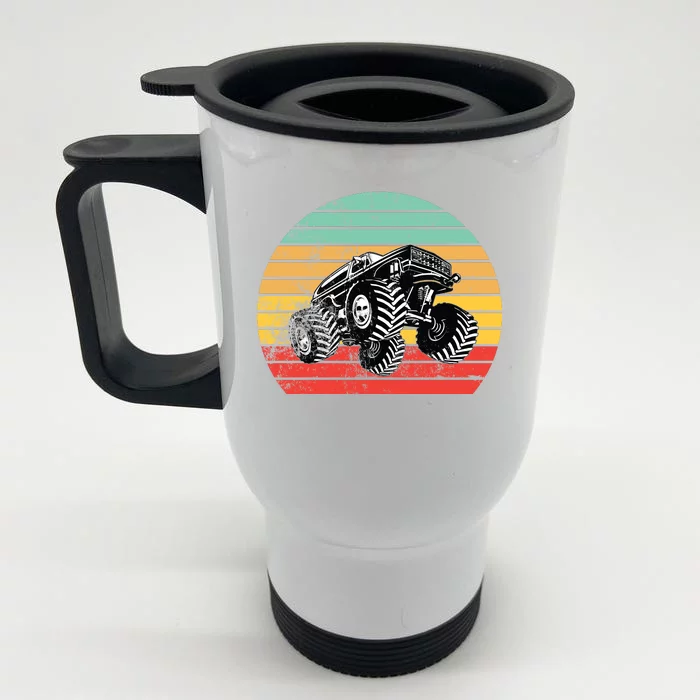 Retro Monster Truck Emblem Front & Back Stainless Steel Travel Mug