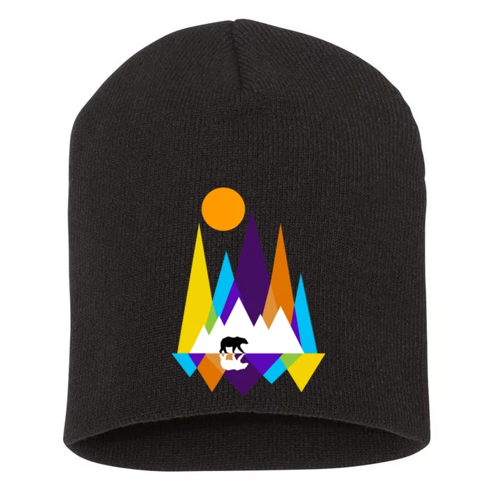 Retro Mount Bear Sunset Short Acrylic Beanie