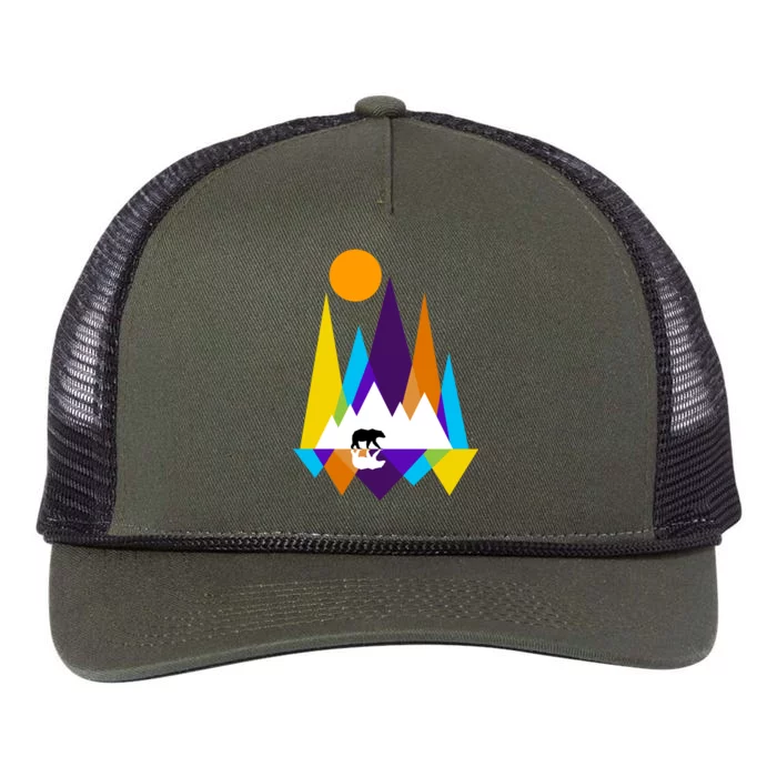 Retro Mount Bear Sunset Retro Rope Trucker Hat Cap