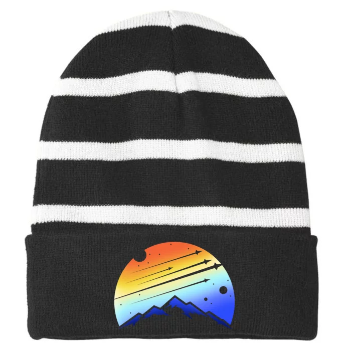 Retro Mountain Stars Striped Beanie with Solid Band