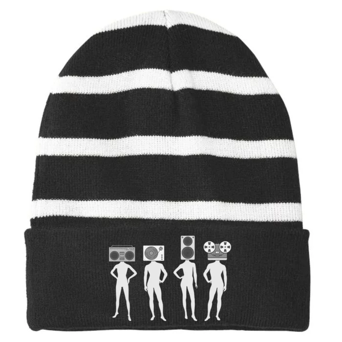 Retro Music Head Striped Beanie with Solid Band