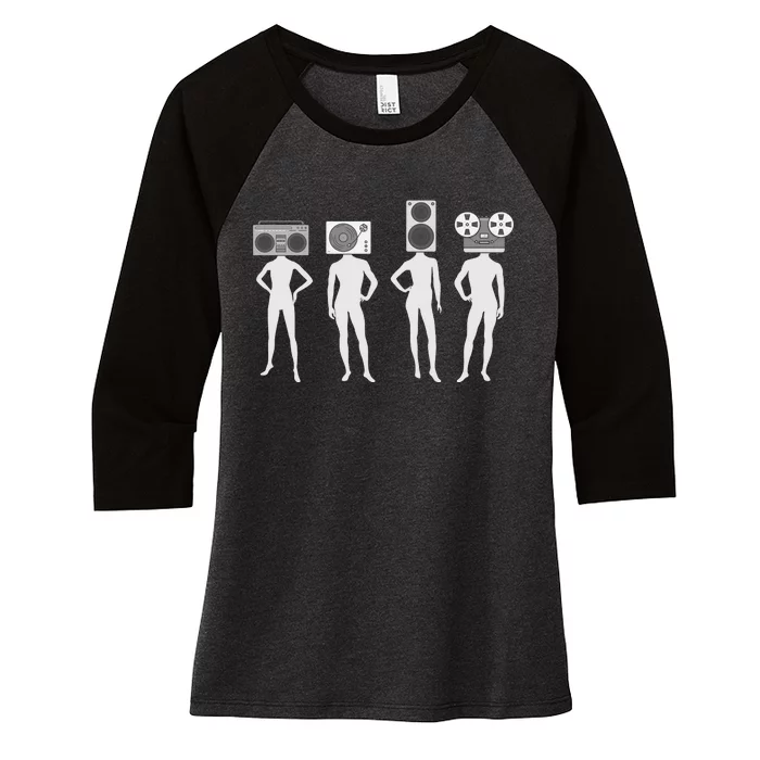 Retro Music Head Women's Tri-Blend 3/4-Sleeve Raglan Shirt