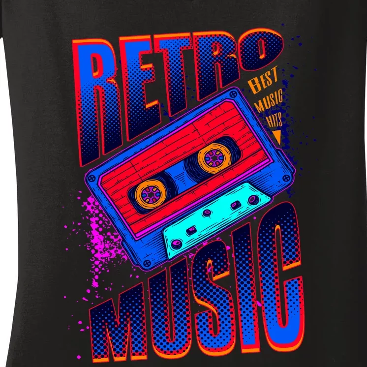 Retro Music Neon Women's V-Neck T-Shirt