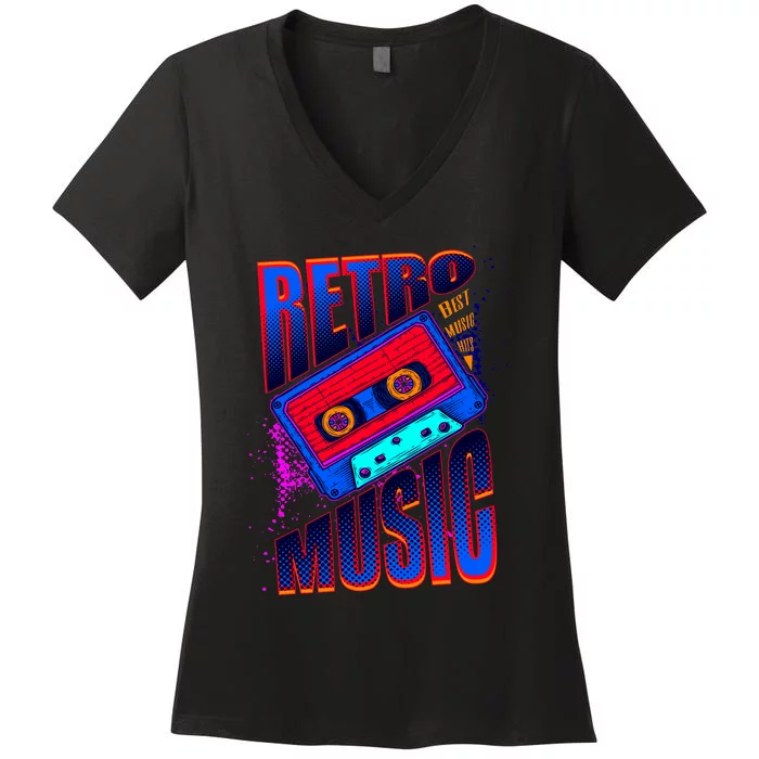 Retro Music Neon Women's V-Neck T-Shirt