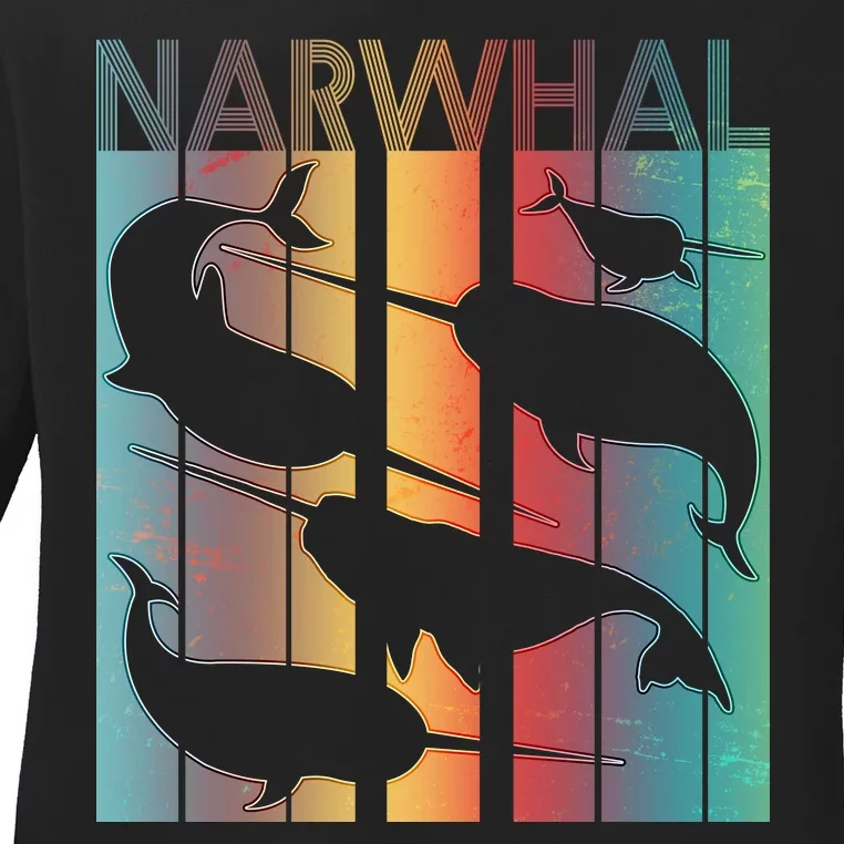 Retro Narwhal Ladies Long Sleeve Shirt