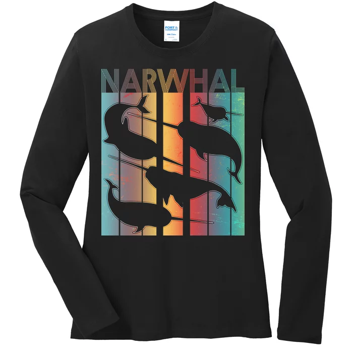 Retro Narwhal Ladies Long Sleeve Shirt