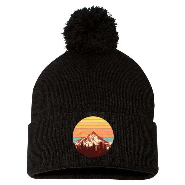 Retro Nature Mountains Pom Pom 12in Knit Beanie