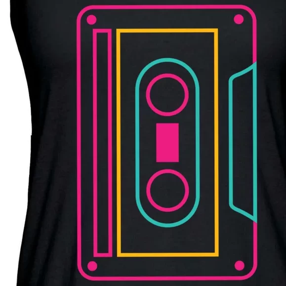 Retro Neon Cassette Tape Ladies Essential Flowy Tank