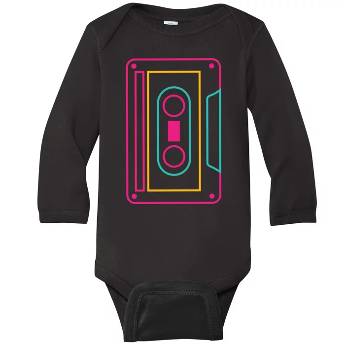 Retro Neon Cassette Tape Baby Long Sleeve Bodysuit