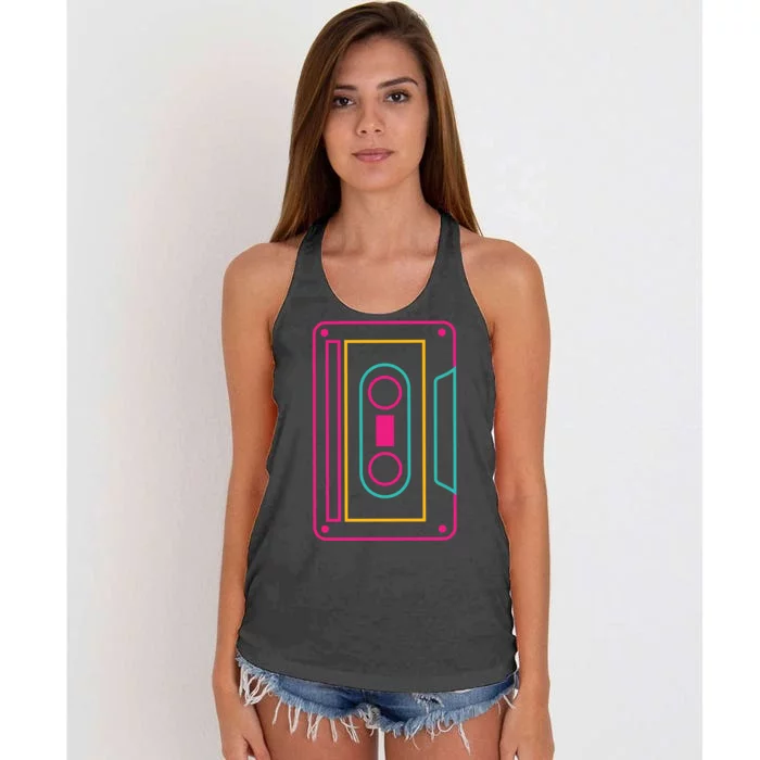 Retro Neon Cassette Tape Women's Knotted Racerback Tank