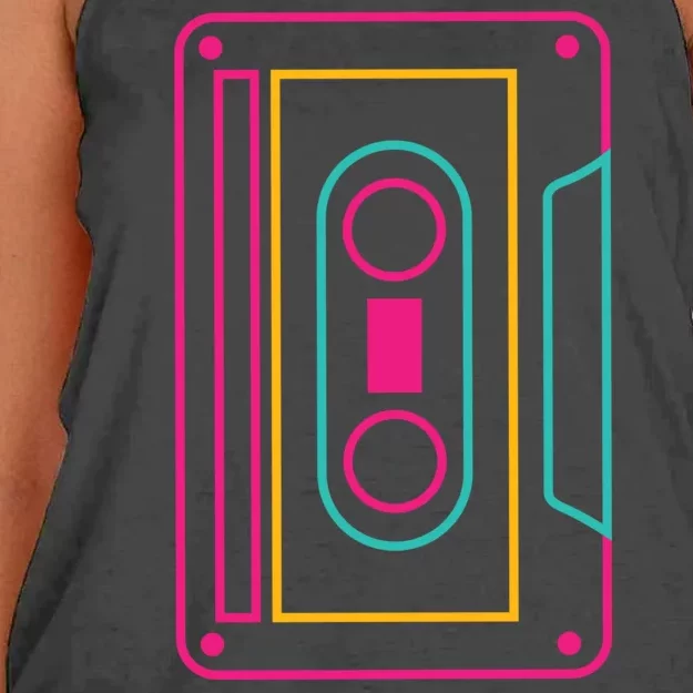 Retro Neon Cassette Tape Women's Knotted Racerback Tank