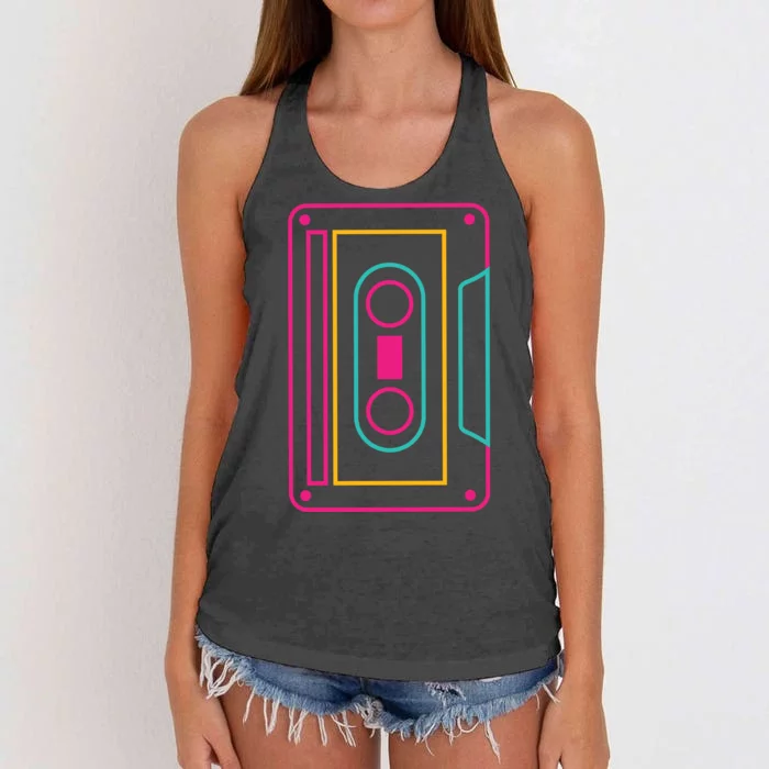 Retro Neon Cassette Tape Women's Knotted Racerback Tank