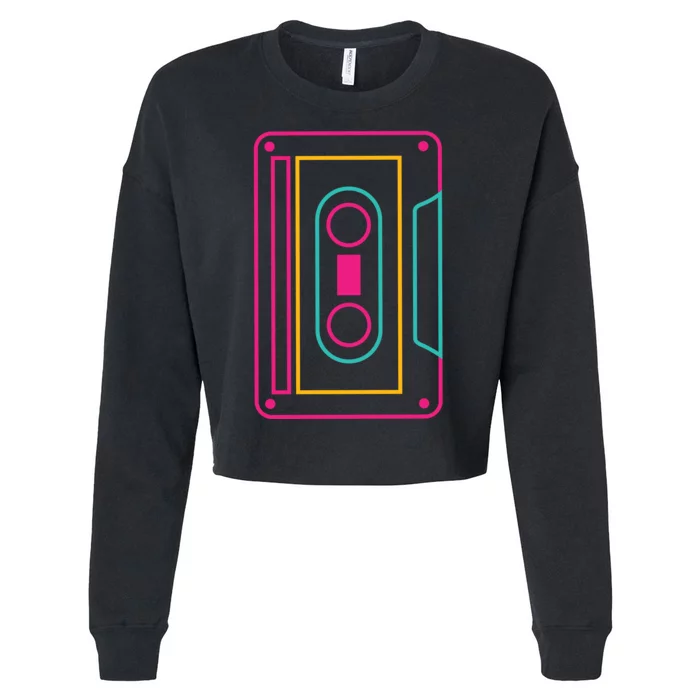 Retro Neon Cassette Tape Cropped Pullover Crew