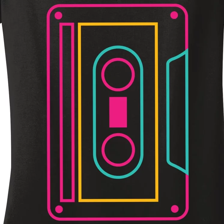 Retro Neon Cassette Tape Women's V-Neck T-Shirt