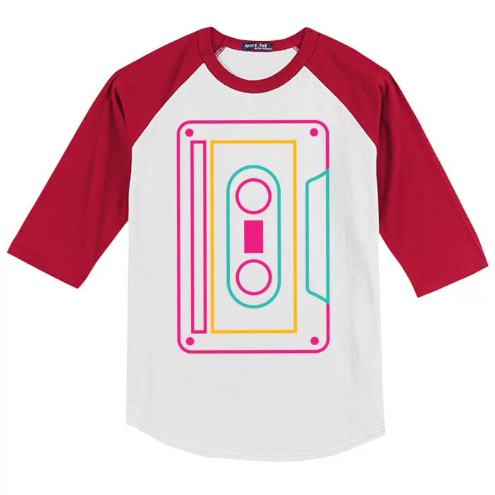 Retro Neon Cassette Tape Kids Colorblock Raglan Jersey