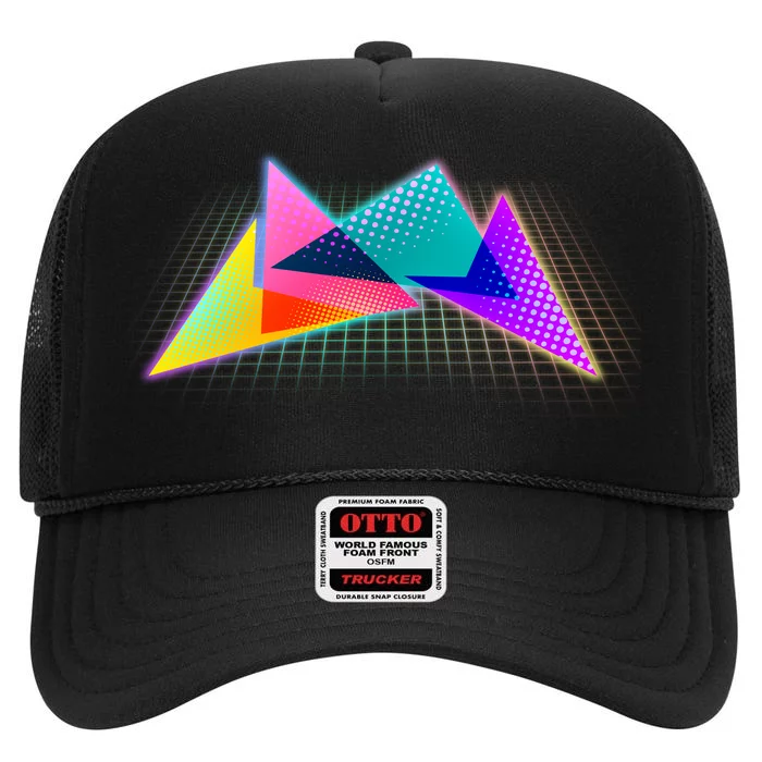 Retro Neon Geometric High Crown Mesh Trucker Hat