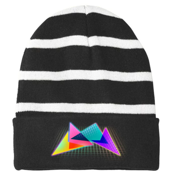 Retro Neon Geometric Striped Beanie with Solid Band