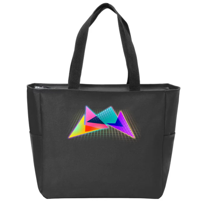 Retro Neon Geometric Zip Tote Bag