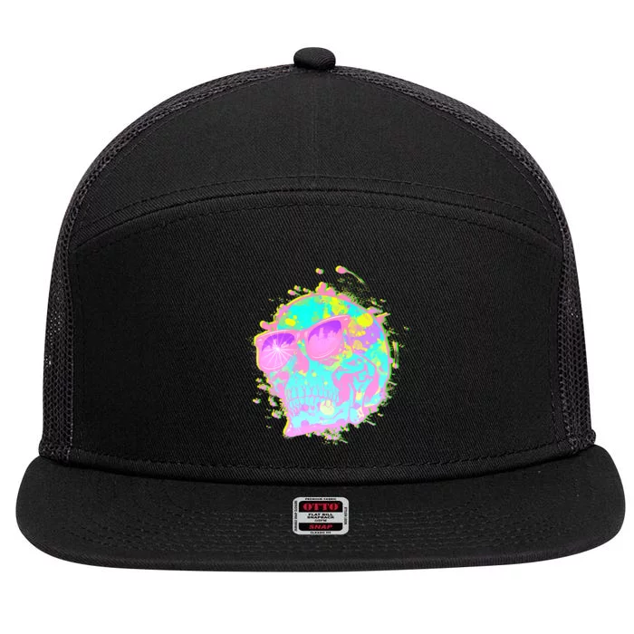 Retro Neon Skull 7 Panel Mesh Trucker Snapback Hat