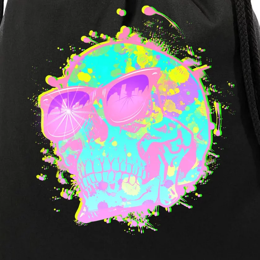 Retro Neon Skull Drawstring Bag