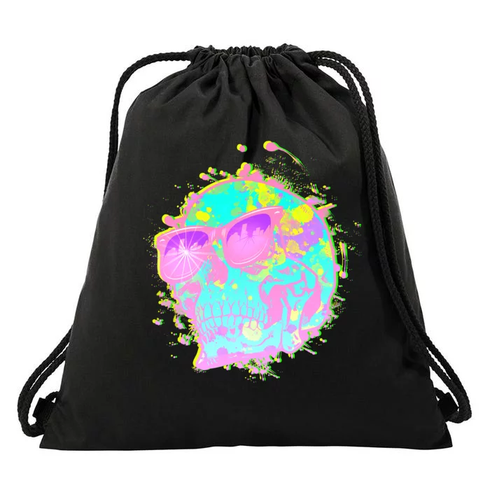 Retro Neon Skull Drawstring Bag