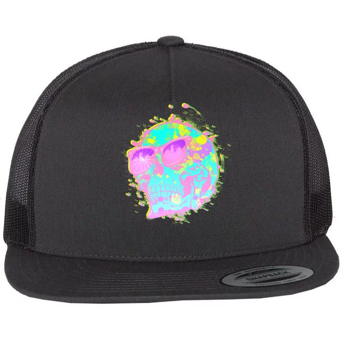 Retro Neon Skull Flat Bill Trucker Hat