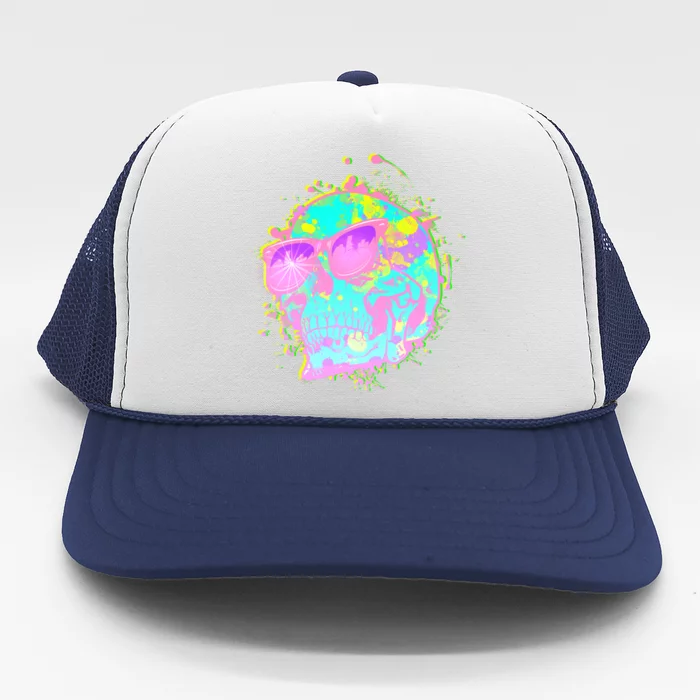 Retro Neon Skull Trucker Hat