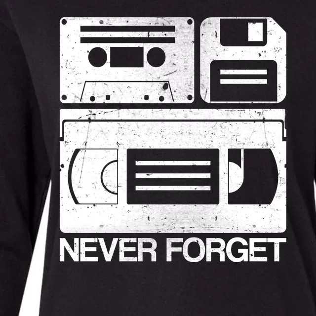 Retro Never Forget Cassette Floppy Disk VHS Tape Womens Cotton Relaxed Long Sleeve T-Shirt