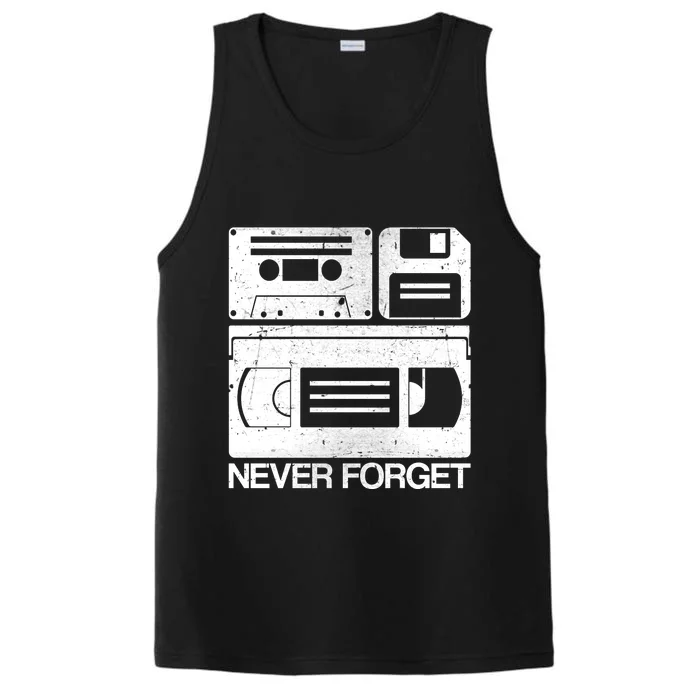 Retro Never Forget Cassette Floppy Disk VHS Tape Performance Tank