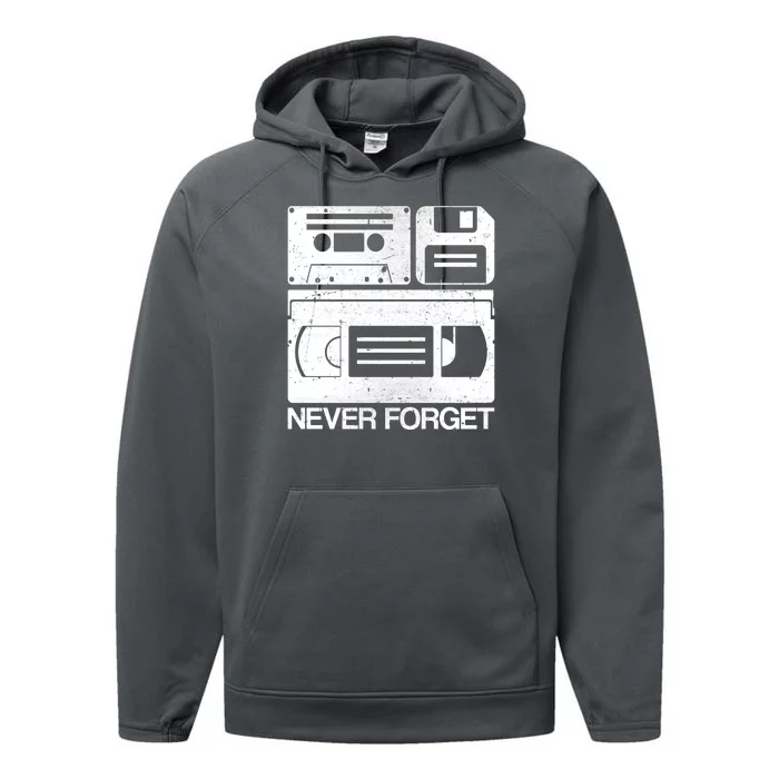 Retro Never Forget Cassette Floppy Disk VHS Tape Performance Fleece Hoodie