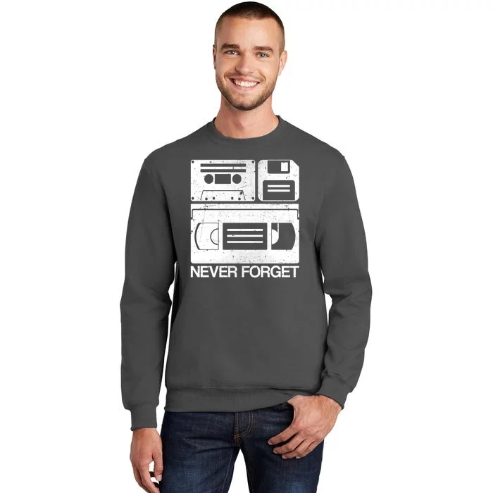 Retro Never Forget Cassette Floppy Disk VHS Tape Tall Sweatshirt