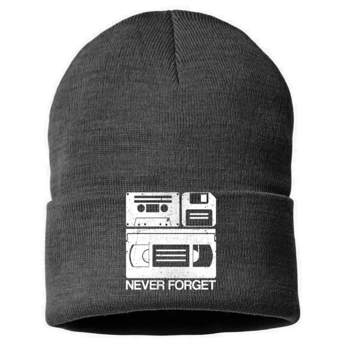 Retro Never Forget Cassette Floppy Disk VHS Tape Sustainable Knit Beanie