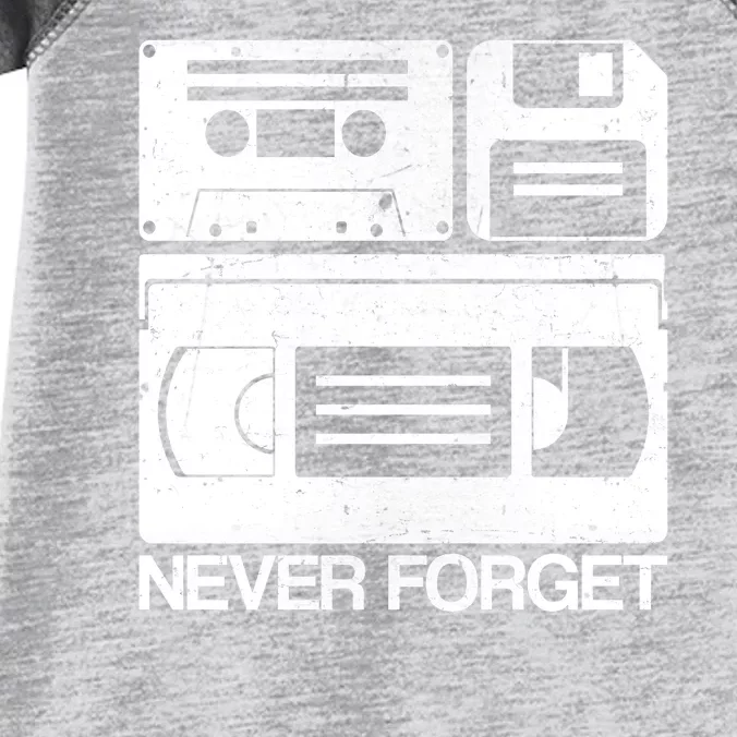 Retro Never Forget Cassette Floppy Disk VHS Tape Infant Baby Jersey Bodysuit