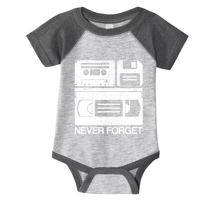 Retro Never Forget Cassette Floppy Disk VHS Tape Infant Baby Jersey Bodysuit