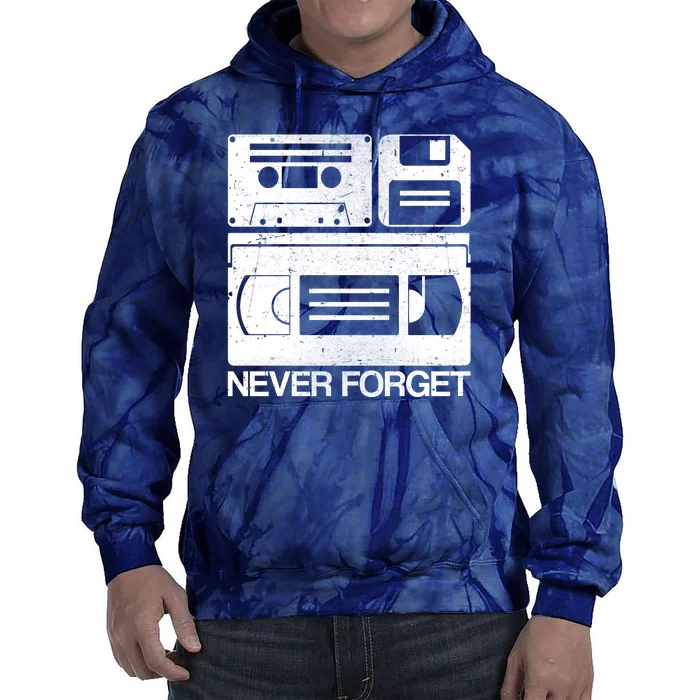 Retro Never Forget Cassette Floppy Disk VHS Tape Tie Dye Hoodie