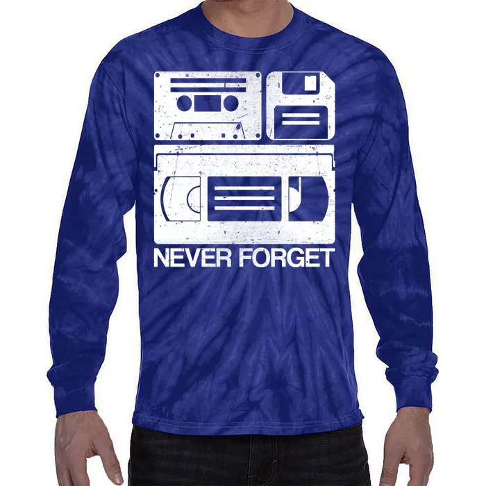 Retro Never Forget Cassette Floppy Disk VHS Tape Tie-Dye Long Sleeve Shirt