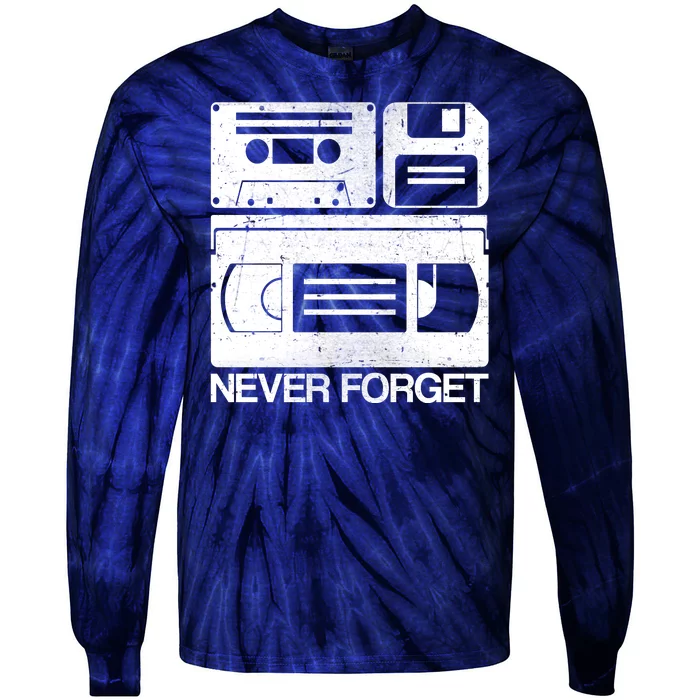 Retro Never Forget Cassette Floppy Disk VHS Tape Tie-Dye Long Sleeve Shirt