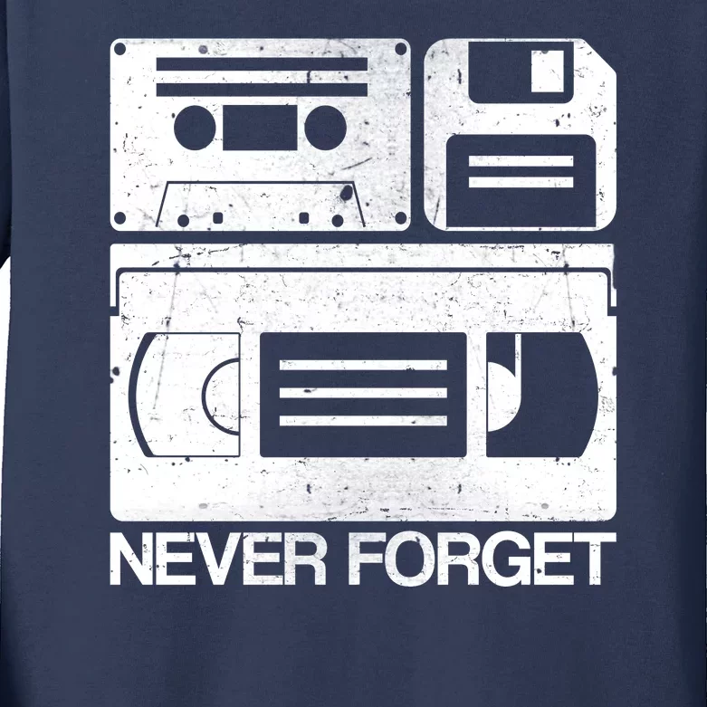 Retro Never Forget Cassette Floppy Disk VHS Tape Kids Long Sleeve Shirt