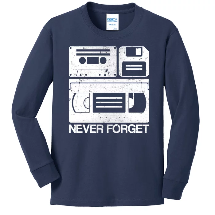 Retro Never Forget Cassette Floppy Disk VHS Tape Kids Long Sleeve Shirt