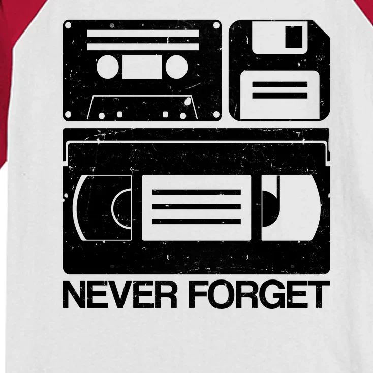 Retro Never Forget Cassette Floppy Disk VHS Tape Kids Colorblock Raglan Jersey