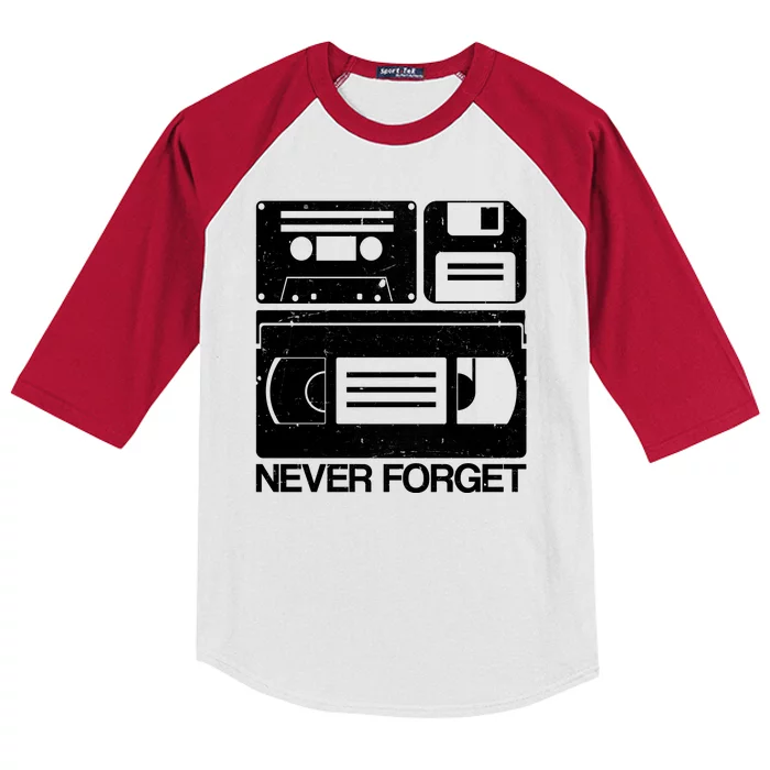 Retro Never Forget Cassette Floppy Disk VHS Tape Kids Colorblock Raglan Jersey