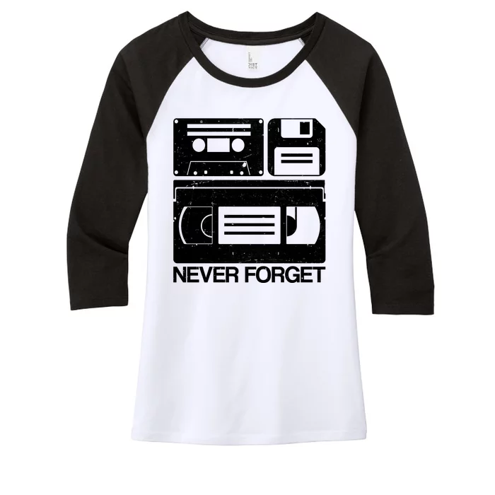 Retro Never Forget Cassette Floppy Disk VHS Tape Women's Tri-Blend 3/4-Sleeve Raglan Shirt