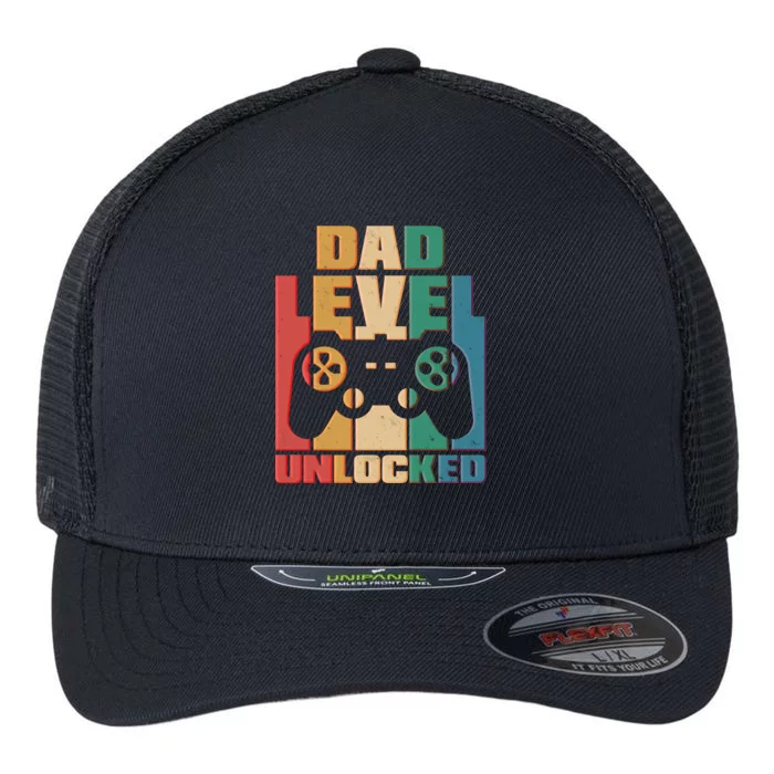 Retro New Dad Level Unlocked Video Gamer Flexfit Unipanel Trucker Cap