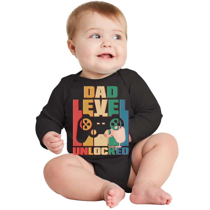 Retro New Dad Level Unlocked Video Gamer Baby Long Sleeve Bodysuit