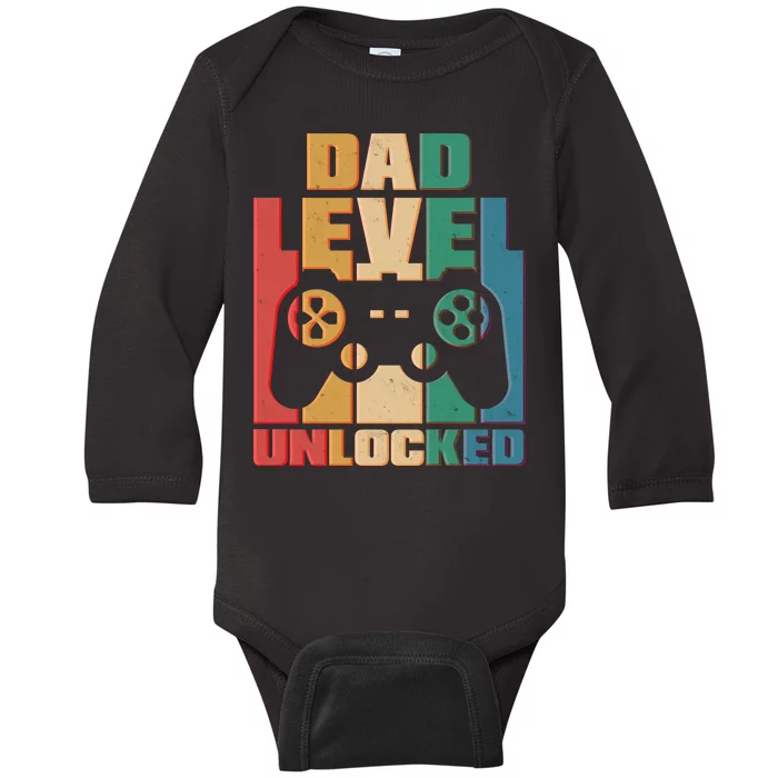 Retro New Dad Level Unlocked Video Gamer Baby Long Sleeve Bodysuit