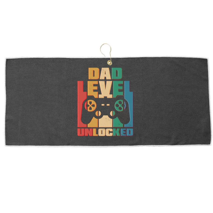 Retro New Dad Level Unlocked Video Gamer Large Microfiber Waffle Golf Towel