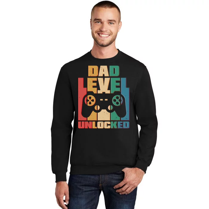 Retro New Dad Level Unlocked Video Gamer Tall Sweatshirt