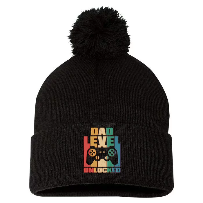 Retro New Dad Level Unlocked Video Gamer Pom Pom 12in Knit Beanie