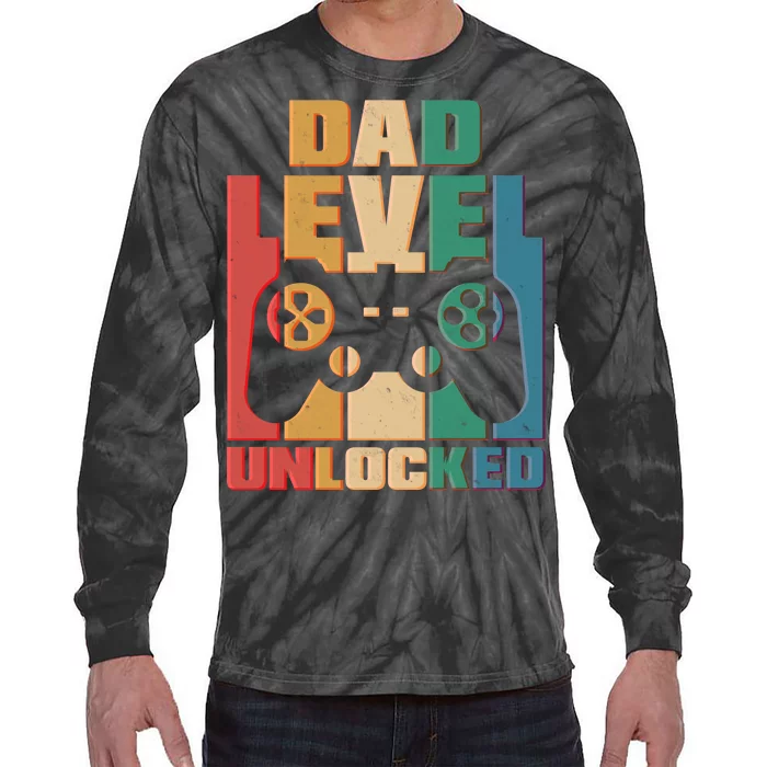 Retro New Dad Level Unlocked Video Gamer Tie-Dye Long Sleeve Shirt